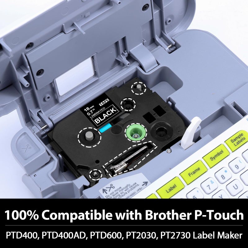 Label KINGDOM TZe-345 18mm White on Black Replacement for Brother TZe345 TZe Tz Tape 18mm 0.7 Laminated Black Label Tape 3/4"" Compatible with Brother P Touch PT-D400 PT-D410 PT-D600  3-Pack - Image 2